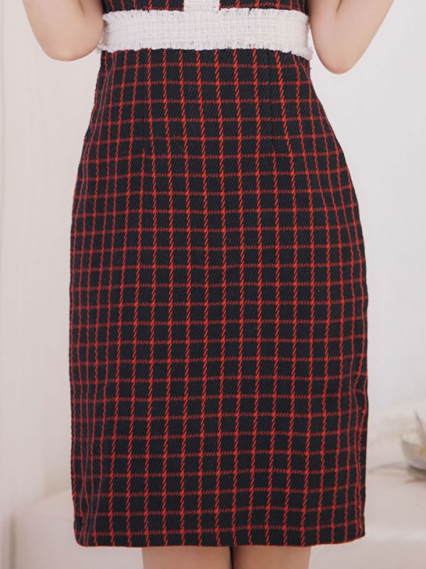 画像7: SALE!フリルショルダーチェックタイトドレス/チェック柄/肩フリル/胸元隠し/背中隠し/ミディアムドレス/キャバドレス【XS-Lサイズ/1カラー】[HC02-X] 【SB】dzw (7)