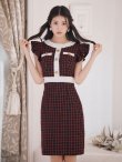 画像10: 【春の大感謝セール】フリルショルダーチェックタイトドレス/チェック柄/肩フリル/胸元隠し/背中隠し/ミディアムドレス/キャバドレス【XS-Lサイズ/1カラー】[OF04-X] 【SB】dzw (10)