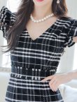 画像14: SALE!マーメイドミディアムワンピースドレス/チェック/フリル袖/谷間見せ/ミディアムドレス/キャバドレス 【S-Mサイズ/2カラー】[OF04-X] 【SB】dzw (14)