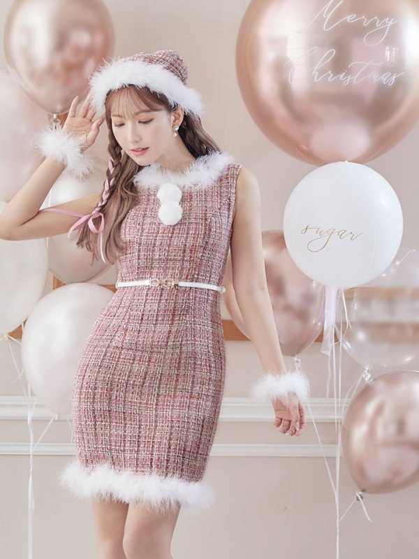 画像27: 【サンタセール！】ミディアム丈/ ツイード/ ワンピースタイトサンタ【sugar nine サンタコス 5点セット】【XS-XLサイズ/3カラー】[YMT] (27)