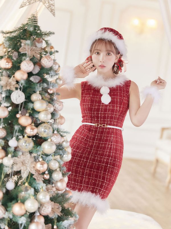 画像17: 【サンタセール！】ミディアム丈/ ツイード/ ワンピースタイトサンタ【sugar nine サンタコス 5点セット】【XS-XLサイズ/3カラー】[YMT] (17)