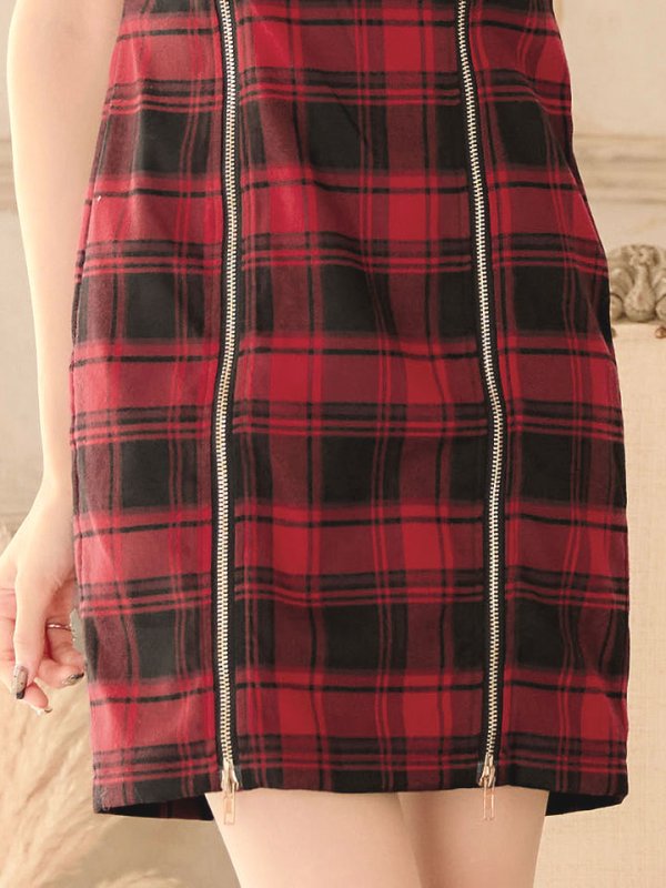 画像8: SALE!タータンチェックタイトドレス/ノースリーブ/ファスナー/胸元隠し/背中隠し/タイト/ミニドレス/キャバドレス/パッド無し/ワンピース 【XS-Lサイズ/3カラー】[OF01A]【SB】dzw (8)