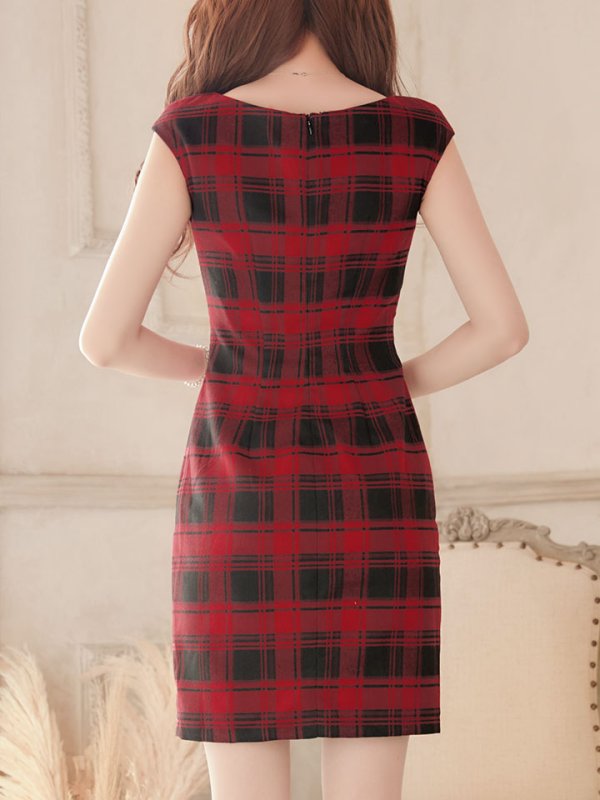 画像9: SALE!タータンチェックタイトドレス/ノースリーブ/ファスナー/胸元隠し/背中隠し/タイト/ミニドレス/キャバドレス/パッド無し/ワンピース 【XS-Lサイズ/3カラー】[OF01A]【SB】dzw (9)