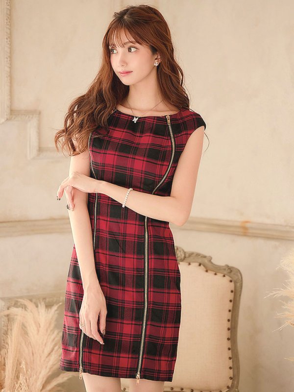 画像16: SALE!タータンチェックタイトドレス/ノースリーブ/ファスナー/胸元隠し/背中隠し/タイト/ミニドレス/キャバドレス/パッド無し/ワンピース 【XS-Lサイズ/3カラー】[OF01A]【SB】dzw (16)