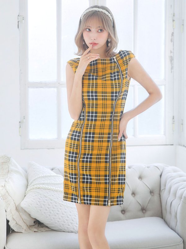 画像6: SALE!タータンチェックタイトドレス/ノースリーブ/ファスナー/胸元隠し/背中隠し/タイト/ミニドレス/キャバドレス/パッド無し/ワンピース 【XS-Lサイズ/3カラー】[OF01A]【SB】dzw (6)