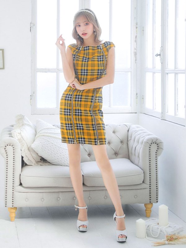 画像8: SALE!タータンチェックタイトドレス/ノースリーブ/ファスナー/胸元隠し/背中隠し/タイト/ミニドレス/キャバドレス/パッド無し/ワンピース 【XS-Lサイズ/3カラー】[OF01A]【SB】dzw (8)
