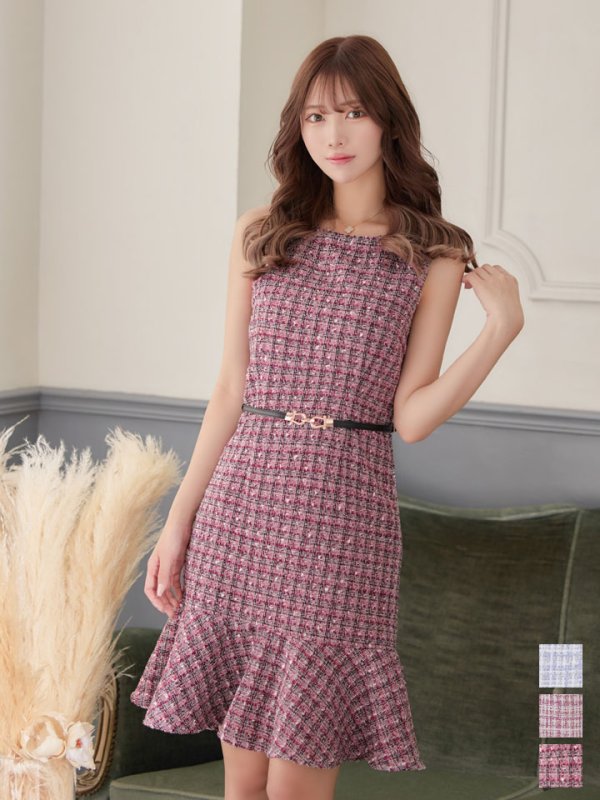 画像4: SALE!【新色登場！】ノースリーブツイードドレス/胸元隠し/背中隠し/ミニドレス/キャバドレス/パッド無し/ワンピース【XS-Lサイズ/3カラー】[HC02-X] 【SB】 (4)