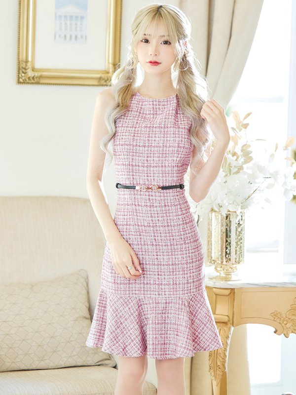 画像6: SALE!【新色登場！】ノースリーブツイードドレス/胸元隠し/背中隠し/ミニドレス/キャバドレス/パッド無し/ワンピース【XS-Lサイズ/3カラー】[HC02-X] 【SB】 (6)