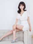 画像11: SALE!フリルスリーブドレス/シフォン/ワンカラー/ビジュー/シアー/透け/谷間見せ/背中隠し/ミニドレス/キャバドレス【S-Lサイズ/2カラー】[OF04] (11)