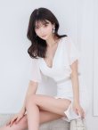画像12: SALE!フリルスリーブドレス/シフォン/ワンカラー/ビジュー/シアー/透け/谷間見せ/背中隠し/ミニドレス/キャバドレス【S-Lサイズ/2カラー】[OF04] (12)