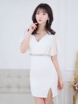 画像13: SALE!フリルスリーブドレス/シフォン/ワンカラー/ビジュー/シアー/透け/谷間見せ/背中隠し/ミニドレス/キャバドレス【S-Lサイズ/2カラー】[OF04] (13)