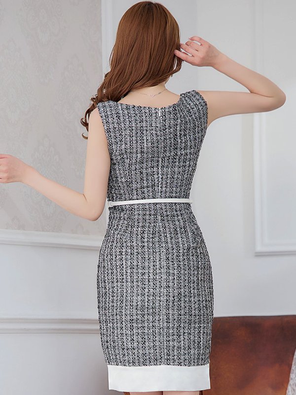 画像8: SALE!【Glera/グレイラ】ツイード/バイカラー/ベルト/ノースリーブ/谷間隠し/背中隠し/ミディアムドレス/キャバドレス 【S-Lサイズ/2カラー】[OF01] 【SB】dzw (8)