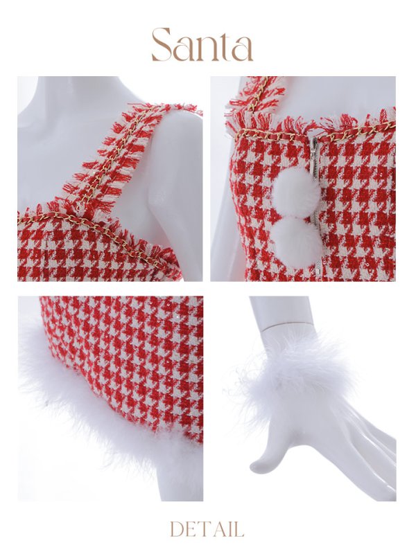 画像45: SALE!【サンタコス 4点セット】【XS-XLサイズ/2カラー】チェーンジップタイトドレスサンタコスプレ[YMT] (45)