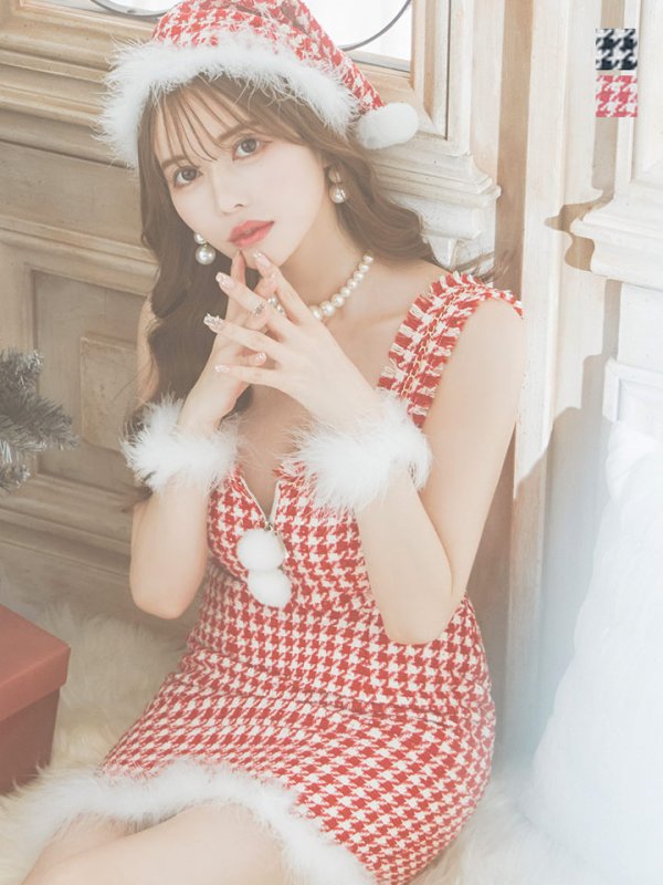 画像3: SALE!【サンタコス 4点セット】【XS-XLサイズ/2カラー】チェーンジップタイトドレスサンタコスプレ[YMT] (3)