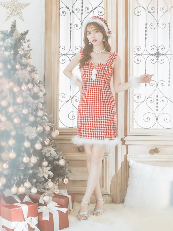 画像14: SALE!【サンタコス 4点セット】【XS-XLサイズ/2カラー】チェーンジップタイトドレスサンタコスプレ[YMT] (14)