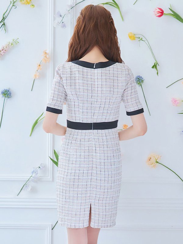 画像12: ミックスツイードミニドレス/ツイード/半袖/胸元隠し/背中隠し/タイト/ボタン/パッド無し/キャバドレス【S-Lサイズ/1カラー】[HC02-X] 【SB】dzj (12)