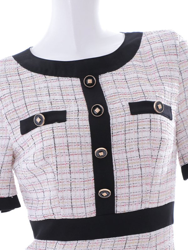 画像17: ミックスツイードミニドレス/ツイード/半袖/胸元隠し/背中隠し/タイト/ボタン/パッド無し/キャバドレス【S-Lサイズ/1カラー】[HC02-X] 【SB】dzj (17)