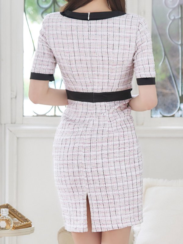 画像7: ミックスツイードミニドレス/ツイード/半袖/胸元隠し/背中隠し/タイト/ボタン/パッド無し/キャバドレス【S-Lサイズ/1カラー】[HC02-X] 【SB】dzj (7)