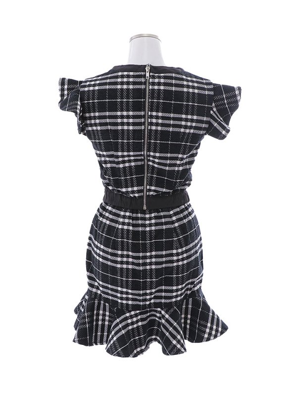 画像16: ツイードチェックドレス/セットアップ/フリル/パールボタン/マーメイドスカート/胸元隠し/背中隠し/ミニドレス/キャバドレス【S-Mサイズ/2カラー】[HC02-X]【SB】dzw (16)