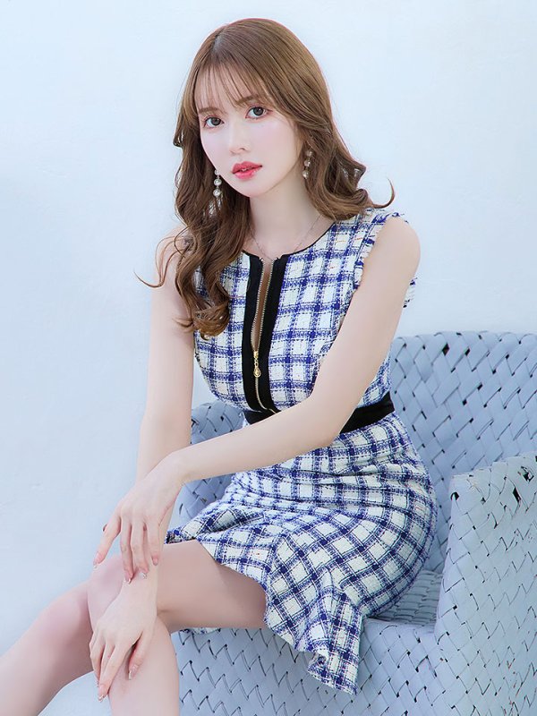 画像2: SALE!ツイードマーメイドドレス/チェック柄/ジップアップ/ミニドレス/キャバドレス【S-Lサイズ/2カラー】[OF01A] 【SB】dzw (2)