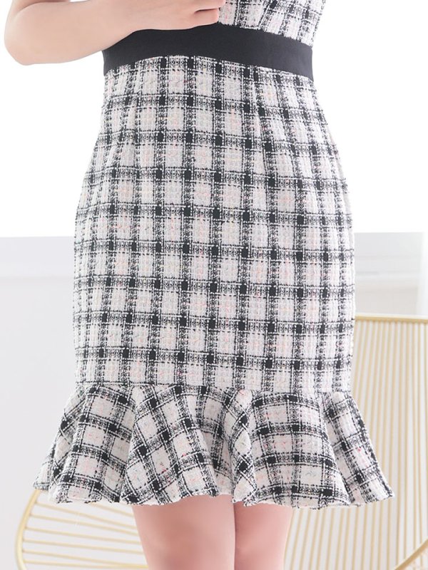 画像6: SALE!ツイードマーメイドドレス/チェック柄/ジップアップ/ミニドレス/キャバドレス【S-Lサイズ/2カラー】[OF01A] 【SB】dzw (6)