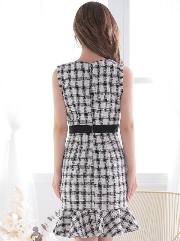 画像7: SALE!ツイードマーメイドドレス/チェック柄/ジップアップ/ミニドレス/キャバドレス【S-Lサイズ/2カラー】[OF01A] 【SB】dzw (7)