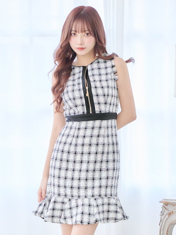 画像5: SALE!ツイードマーメイドドレス/チェック柄/ジップアップ/ミニドレス/キャバドレス【S-Lサイズ/2カラー】[OF01A] 【SB】dzw (5)