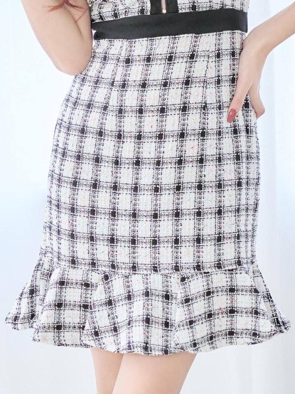 画像7: SALE!ツイードマーメイドドレス/チェック柄/ジップアップ/ミニドレス/キャバドレス【S-Lサイズ/2カラー】[OF01A] 【SB】dzw (7)