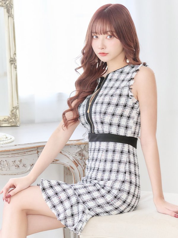 画像9: SALE!ツイードマーメイドドレス/チェック柄/ジップアップ/ミニドレス/キャバドレス【S-Lサイズ/2カラー】[OF01A] 【SB】dzw (9)