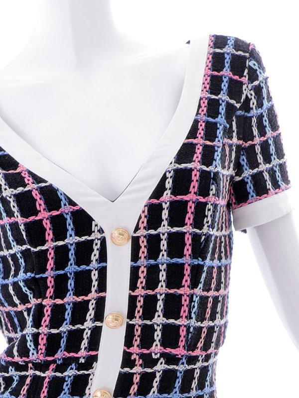 画像19: SALE!チェックワンピースドレス/ツイード/ショートスリーブ/マーメイドスカート/谷間見せ/ミニドレス/キャバドレス/パッド無し【S-Lサイズ/2カラー】[HC02-X] 【SB】dzw (19)