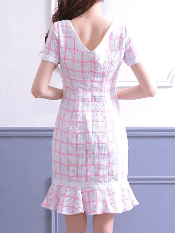 画像11: SALE!チェックワンピースドレス/ツイード/ショートスリーブ/マーメイドスカート/谷間見せ/ミニドレス/キャバドレス/パッド無し【S-Lサイズ/2カラー】[HC02-X] 【SB】dzw (11)