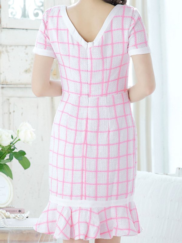 画像10: 【ウィンターセール！】SALE!チェックワンピースドレス/ツイード/ショートスリーブ/マーメイドスカート/谷間見せ/ミニドレス/キャバドレス/パッド無し【S-Lサイズ/1カラー】[HC02-X] 【SB】dzw (10)