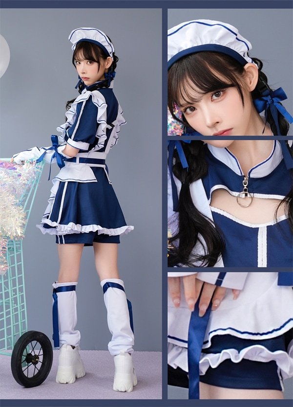 画像20: 【即日発送】アクセントラインハーネスジャージメイド【マリームーン】【ハロウィンコスプレ6点セット】【フリーサイズ/3カラー】[OF04] (20)