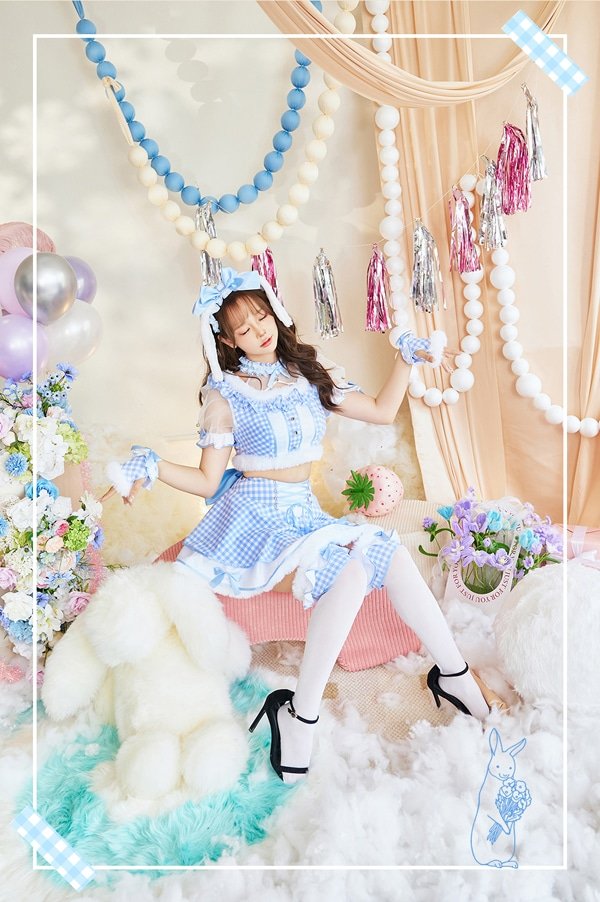 画像8: 【即日発送】たれ耳ギンガムチェックドーリーメイド【マリームーン】【ハロウィンコスプレ7点セット】【フリーサイズ/2カラー】[OF04] (8)