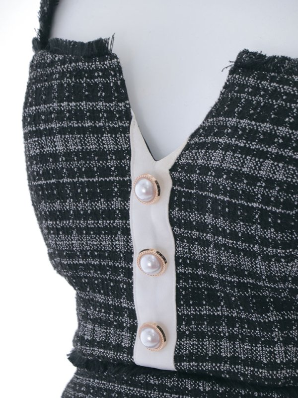 画像21: SALE!マーメイドツイードドレス/2ピース/セットアップ/チェック柄/パールボタン/谷間見せ/背中見せ/ミニドレス/キャバドレス【XS-Mサイズ/2カラー】[HC02-X] 【SB】dzw (21)
