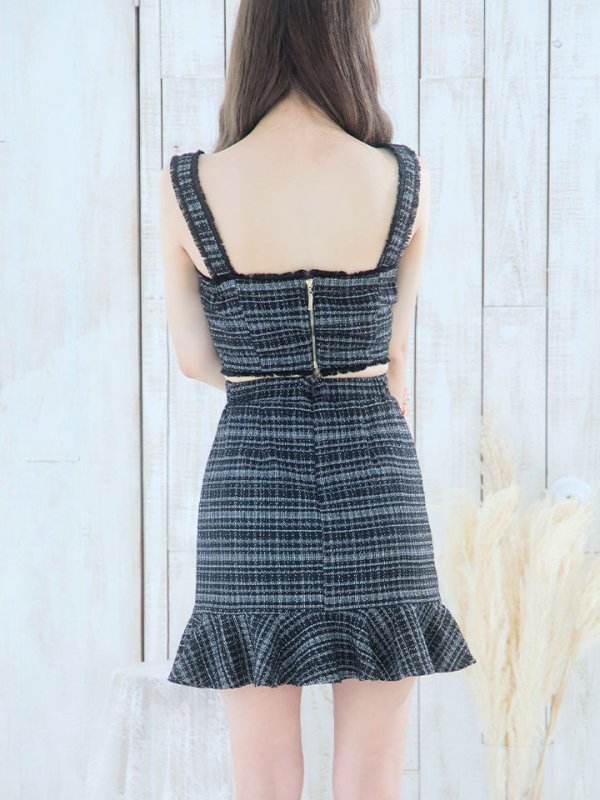 画像7: SALE!マーメイドツイードドレス/2ピース/セットアップ/チェック柄/パールボタン/谷間見せ/背中見せ/ミニドレス/キャバドレス【XS-Mサイズ/2カラー】[HC02-X] 【SB】dzw (7)