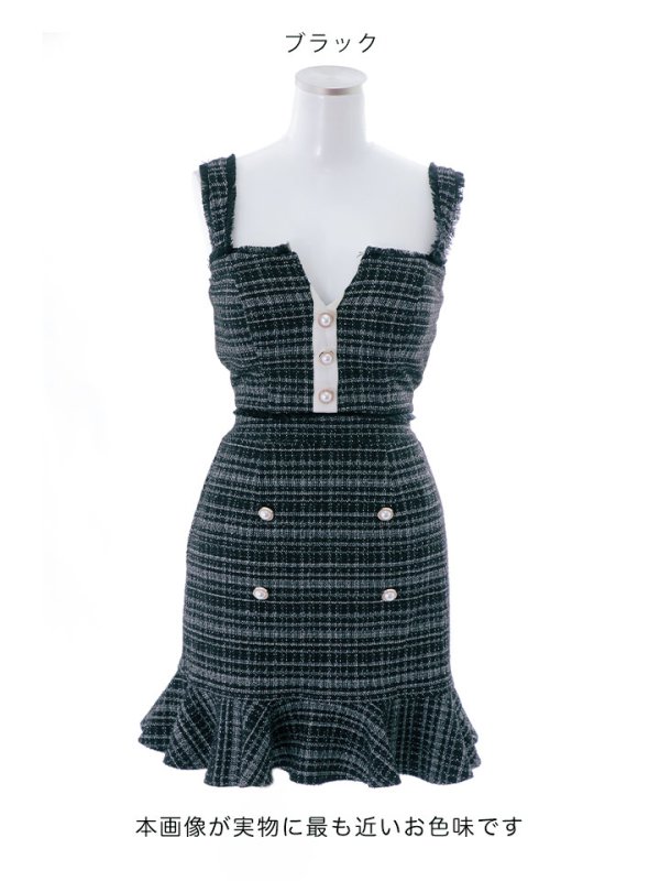 画像19: SALE!マーメイドツイードドレス/2ピース/セットアップ/チェック柄/パールボタン/谷間見せ/背中見せ/ミニドレス/キャバドレス【XS-Mサイズ/2カラー】[HC02-X] 【SB】dzw (19)