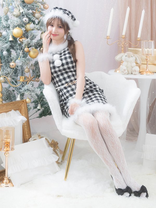 画像9: 【サンタコス 5点セット】【XS-XLサイズ/2カラー】ギンガムチェック タイトワンピースサンタコスプレ[YMT] (9)