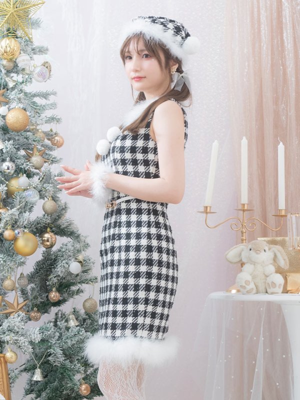 画像10: 【サンタコス 5点セット】【XS-XLサイズ/2カラー】ギンガムチェック タイトワンピースサンタコスプレ[YMT] (10)