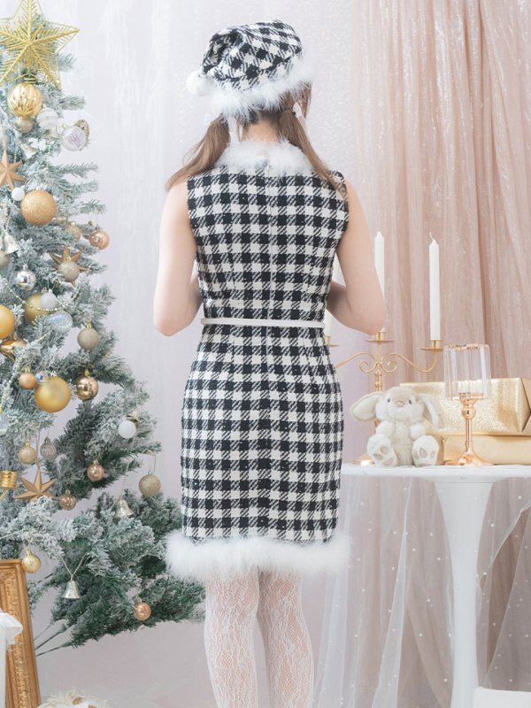 画像11: 【サンタコス 5点セット】【XS-XLサイズ/2カラー】ギンガムチェック タイトワンピースサンタコスプレ[YMT] (11)