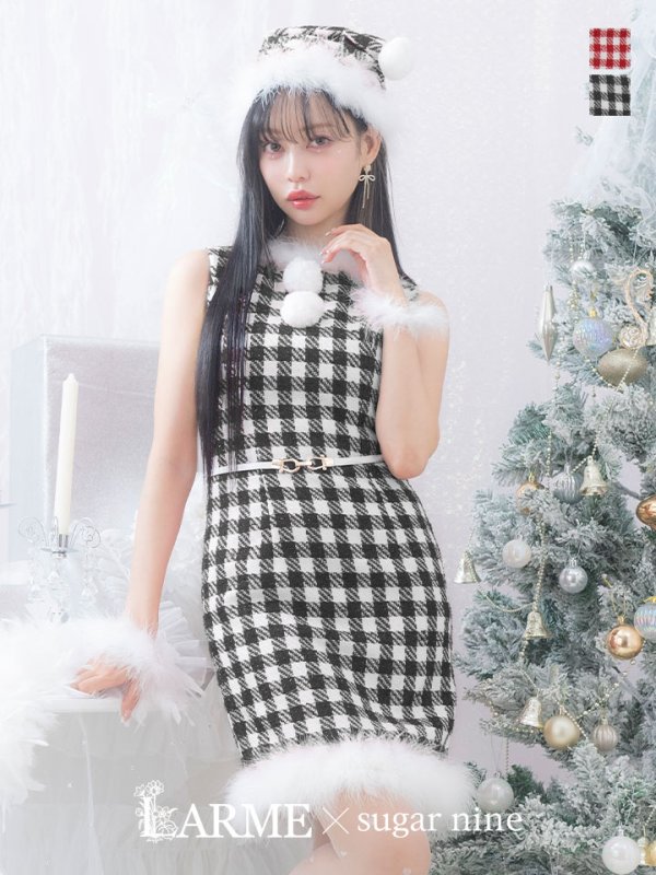 画像26: 【サンタコス 5点セット】【XS-XLサイズ/2カラー】ギンガムチェックタイトワンピースサンタコスプレ[YMT] (26)