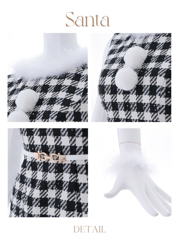 画像27: 【サンタコス 5点セット】【XS-XLサイズ/2カラー】ギンガムチェック タイトワンピースサンタコスプレ[YMT] (27)