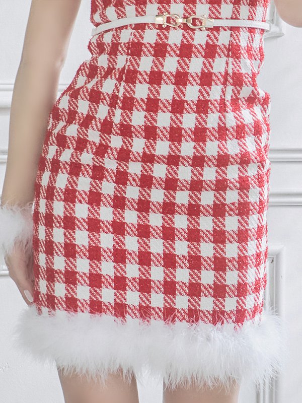 画像18: 【サンタコス 5点セット】【XS-XLサイズ/2カラー】ギンガムチェック タイトワンピースサンタコスプレ[YMT] (18)