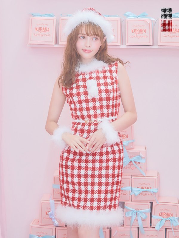 画像3: 【サンタSALE!!】【サンタコス 5点セット】ギンガムチェック タイトワンピースサンタコスプレ【XS-XLサイズ/2カラー】[OF01] (3)