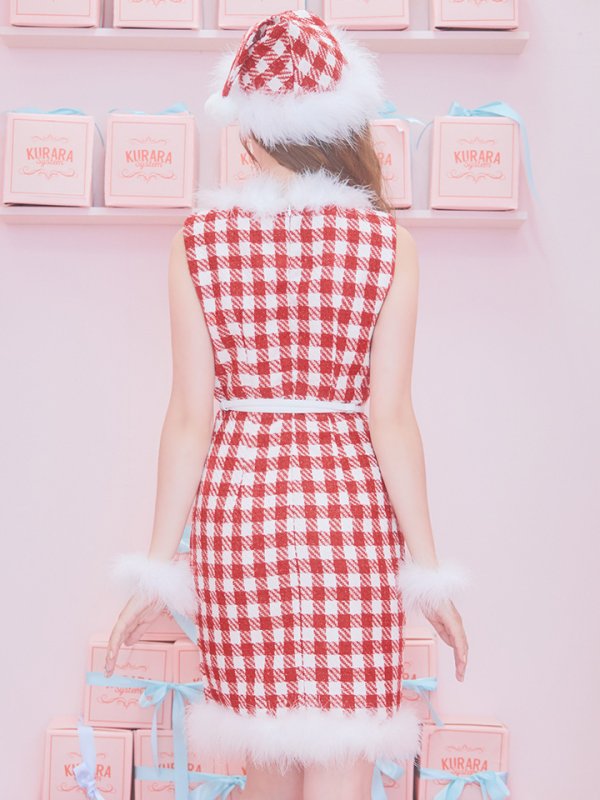 画像18: 【サンタSALE!!】【サンタコス 5点セット】ギンガムチェック タイトワンピースサンタコスプレ【XS-XLサイズ/2カラー】[OF01] (18)