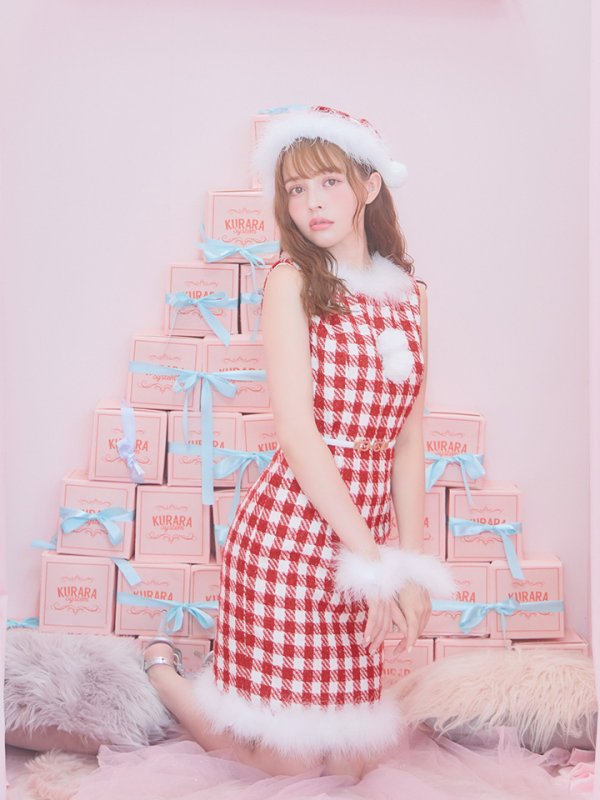 画像9: 【サンタSALE!!】【サンタコス 5点セット】ギンガムチェック タイトワンピースサンタコスプレ【XS-XLサイズ/2カラー】[OF01] (9)