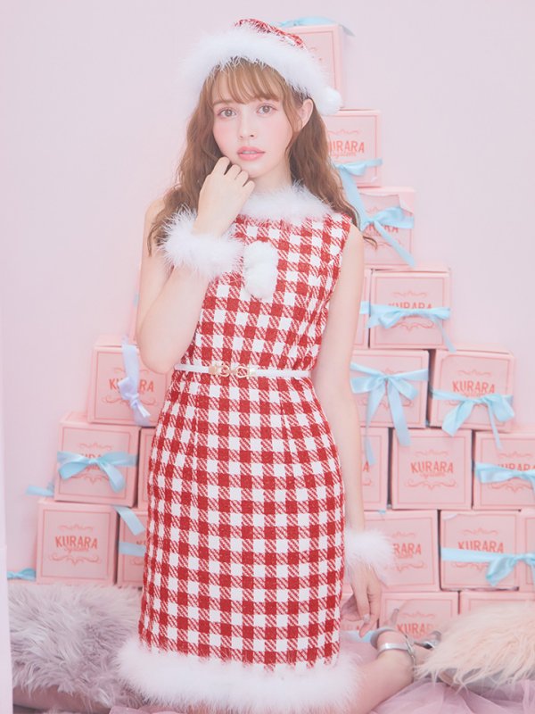 画像11: 【サンタSALE!!】【サンタコス 5点セット】ギンガムチェック タイトワンピースサンタコスプレ【XS-XLサイズ/2カラー】[OF01] (11)