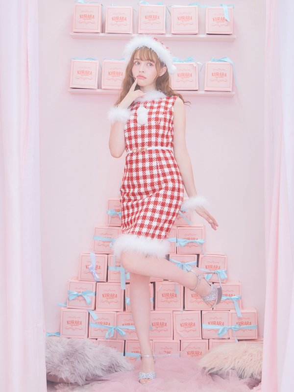 画像13: 【サンタSALE!!】【サンタコス 5点セット】ギンガムチェック タイトワンピースサンタコスプレ【XS-XLサイズ/2カラー】[OF01] (13)