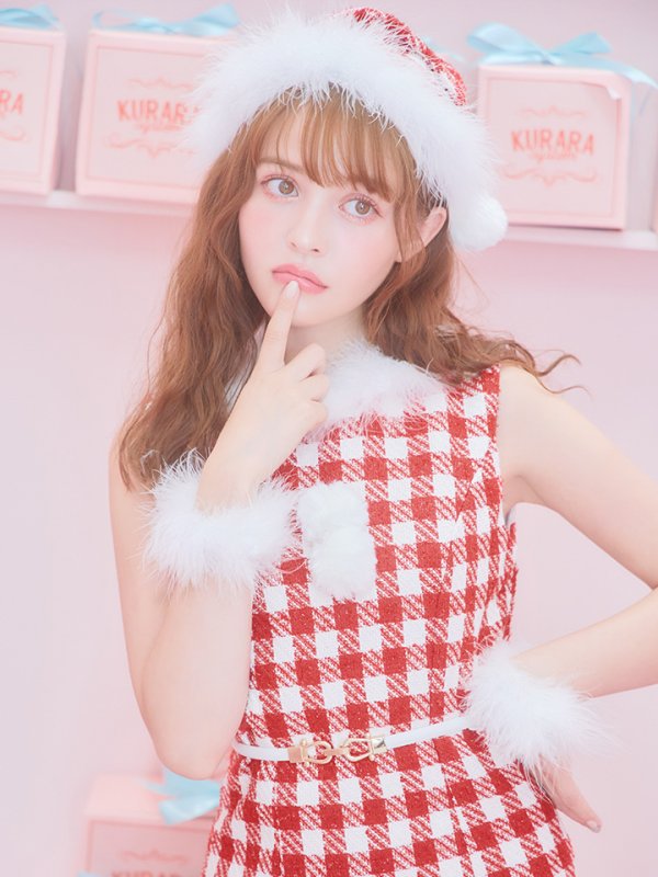 画像15: 【サンタSALE!!】【サンタコス 5点セット】ギンガムチェック タイトワンピースサンタコスプレ【XS-XLサイズ/2カラー】[OF01] (15)