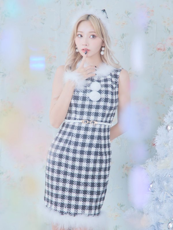 画像24: 【サンタコス 5点セット】【XS-XLサイズ/2カラー】ギンガムチェック タイトワンピースサンタコスプレ[YMT] (24)